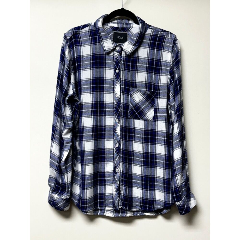 RAILS Hunter Navy/White/Black Plaid Flannel Button Front Shirt, Sz L